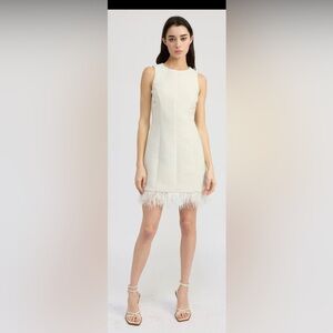 En Saison Women's Arden Sleeveless Feather-Trim Mini Dress Medium M NWT